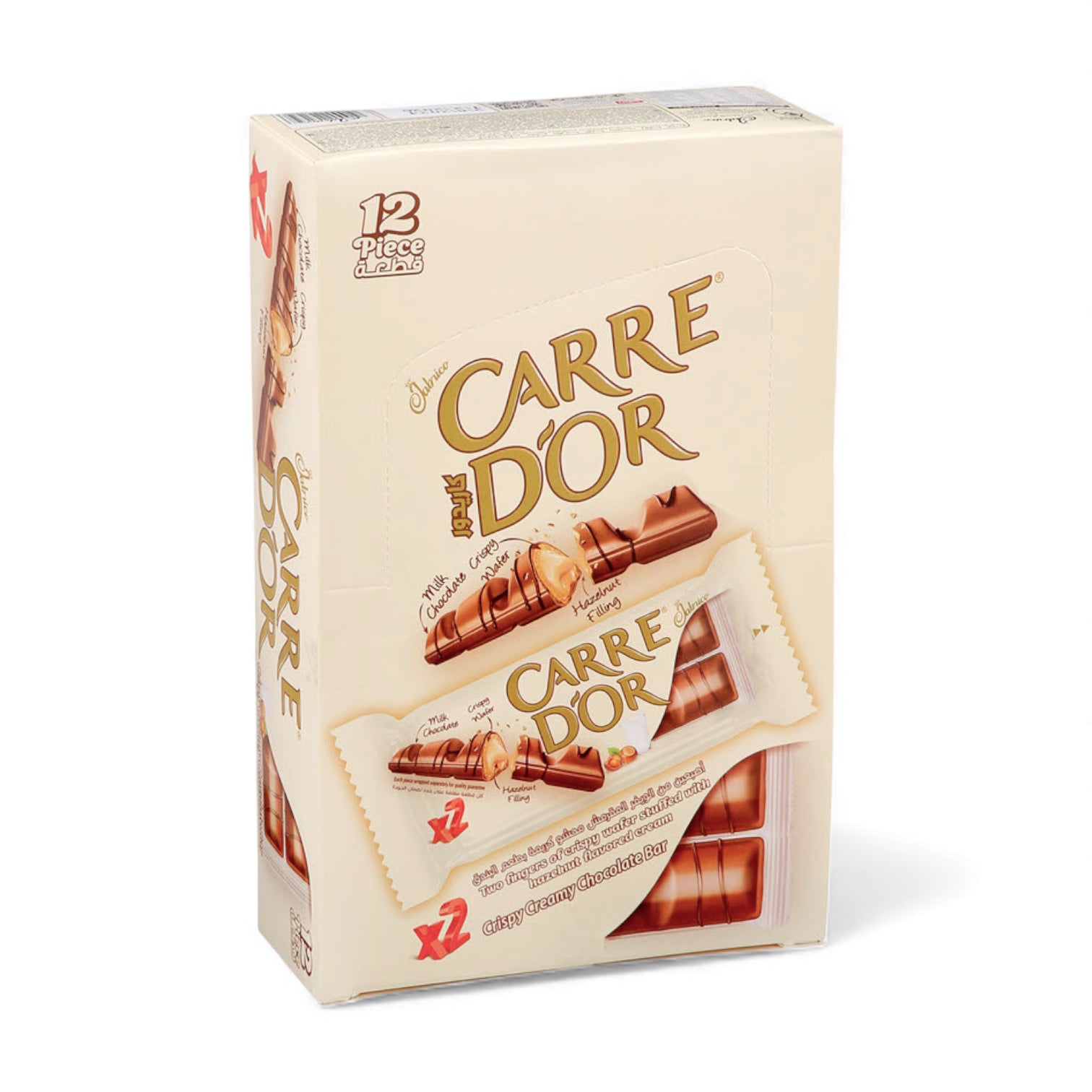 Carre D’Or Hazelnut Cream Chocolate Bar – Crispy Wafer with Milk Chocolate & Smooth Hazelnut Filling (2 Bars per Pack, 12 Pieces) - Damoo