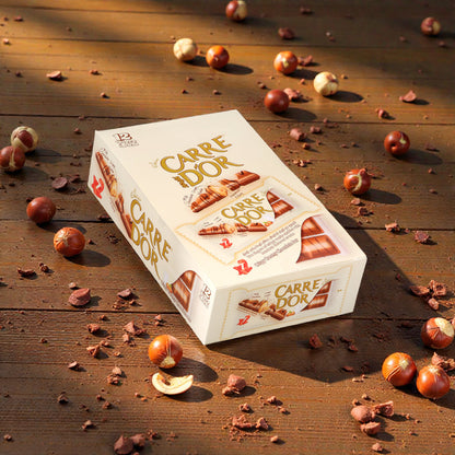 Carre D’Or Hazelnut Cream Chocolate Bar – Crispy Wafer with Milk Chocolate & Smooth Hazelnut Filling (2 Bars per Pack, 12 Pieces) - Damoo
