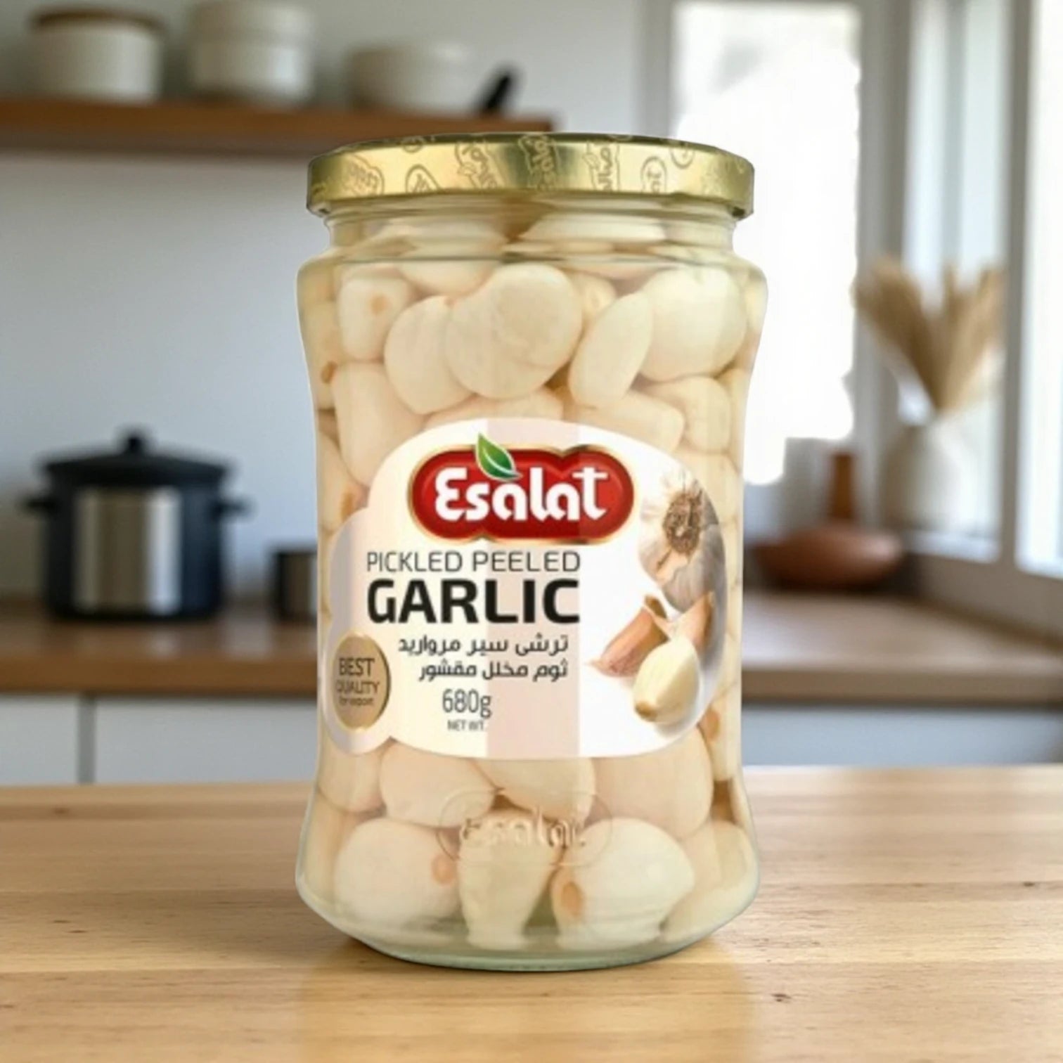 Esalat Pickled Peeled Garlic, Authentic Iranian Whole Garlic Pickle, Crunchy Tangy Garlic Cloves for Health, Cooking, Salads & Mezze Platters – 680g Jar - Damoo