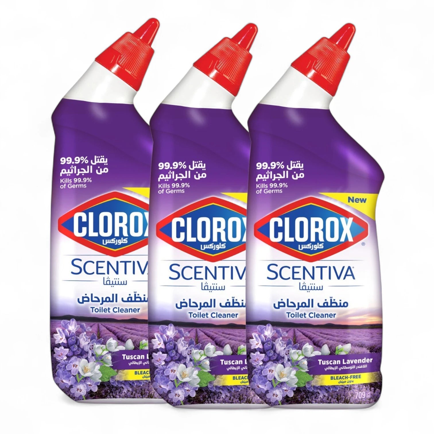 Clorox Scentiva Toilet Cleaner Tuscan Lavender – 709ml x 3 Pack | Powerful Disinfectant with Long-Lasting Fragrance | Removes Stains & Kills 99.9% of Germs