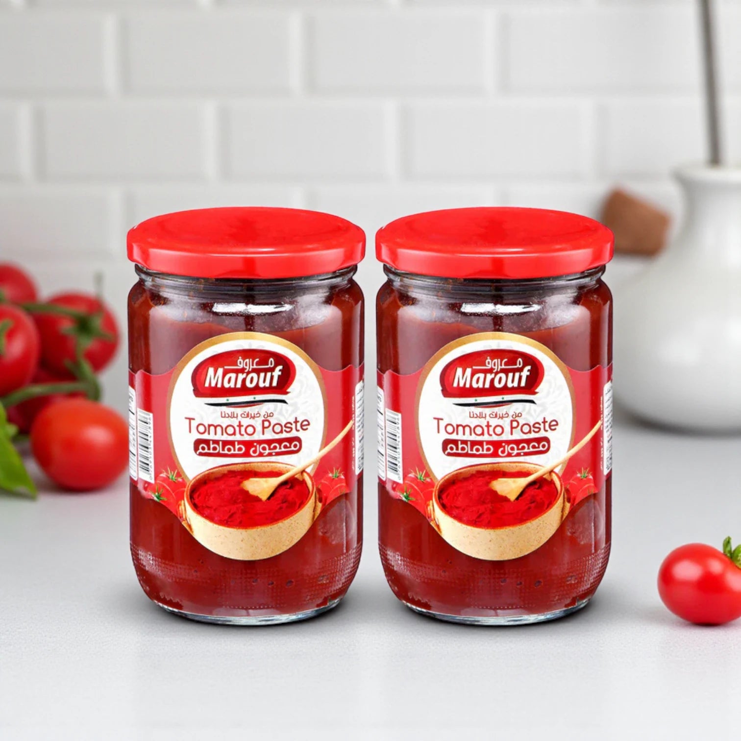 Marouf Tomato Paste 2 x 660g | Premium Quality Double Pack | Rich & Thick Natural Tomato Concentrate | No Preservatives | Ideal for Cooking, Sauces, and Middle Eastern Recipes | Syrian Product - Damoo