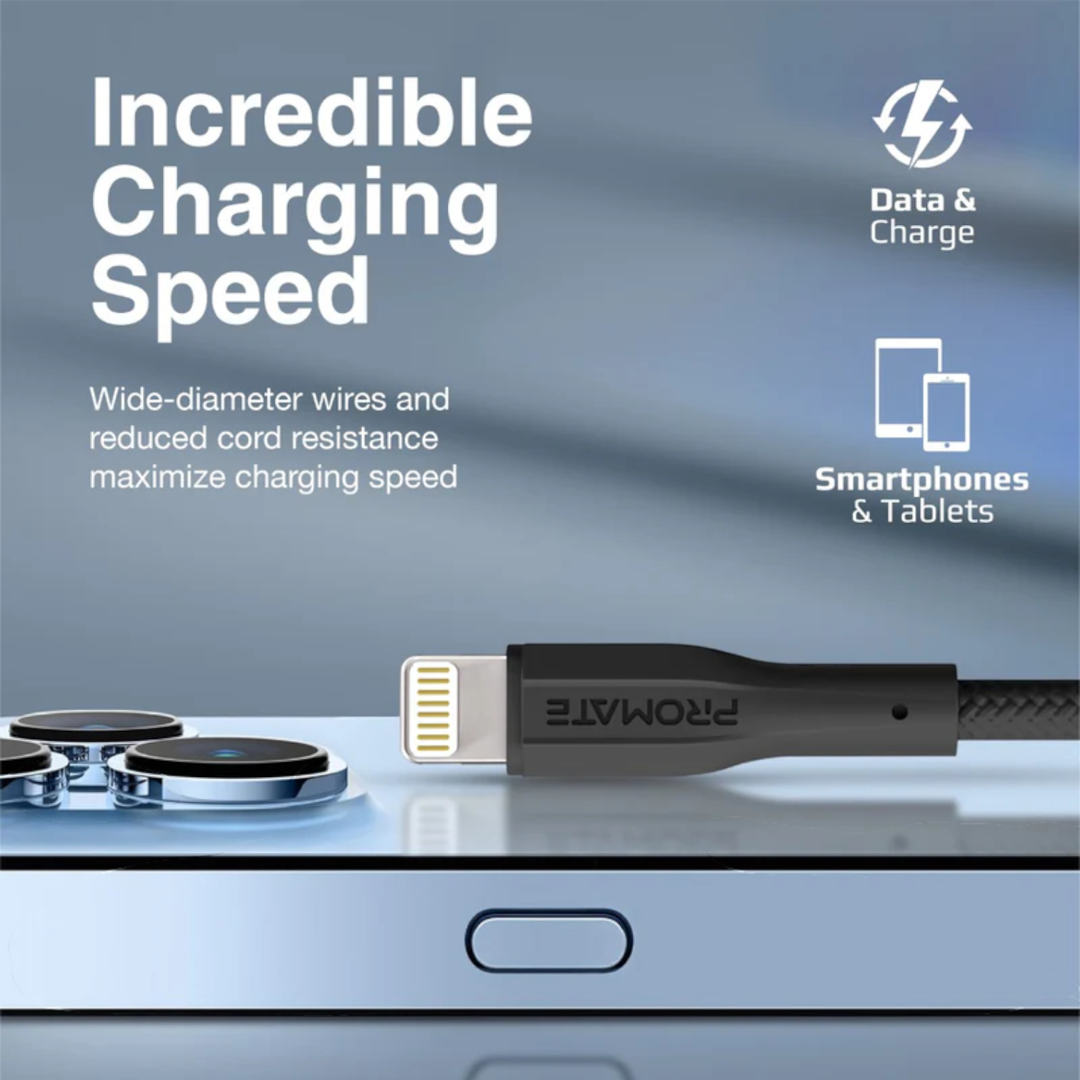 Promate High Tensile Strength Lightning Data & Charge Cable for Apple Devices – 1M Extra-Durable Nylon Braided USB to Lightning Cable with O-Flex Strain Relief | Ultra-Flexible Design | 10,000+ Bend Lifespan | Fast Charging & High-Speed Data Sync