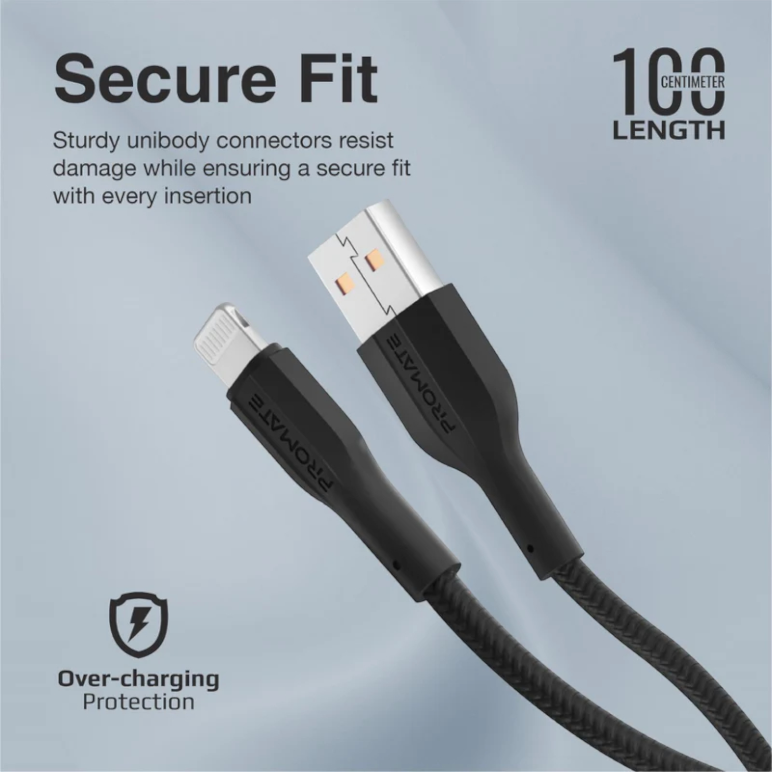 Promate High Tensile Strength Lightning Data & Charge Cable for Apple Devices – 1M Extra-Durable Nylon Braided USB to Lightning Cable with O-Flex Strain Relief | Ultra-Flexible Design | 10,000+ Bend Lifespan | Fast Charging & High-Speed Data Sync
