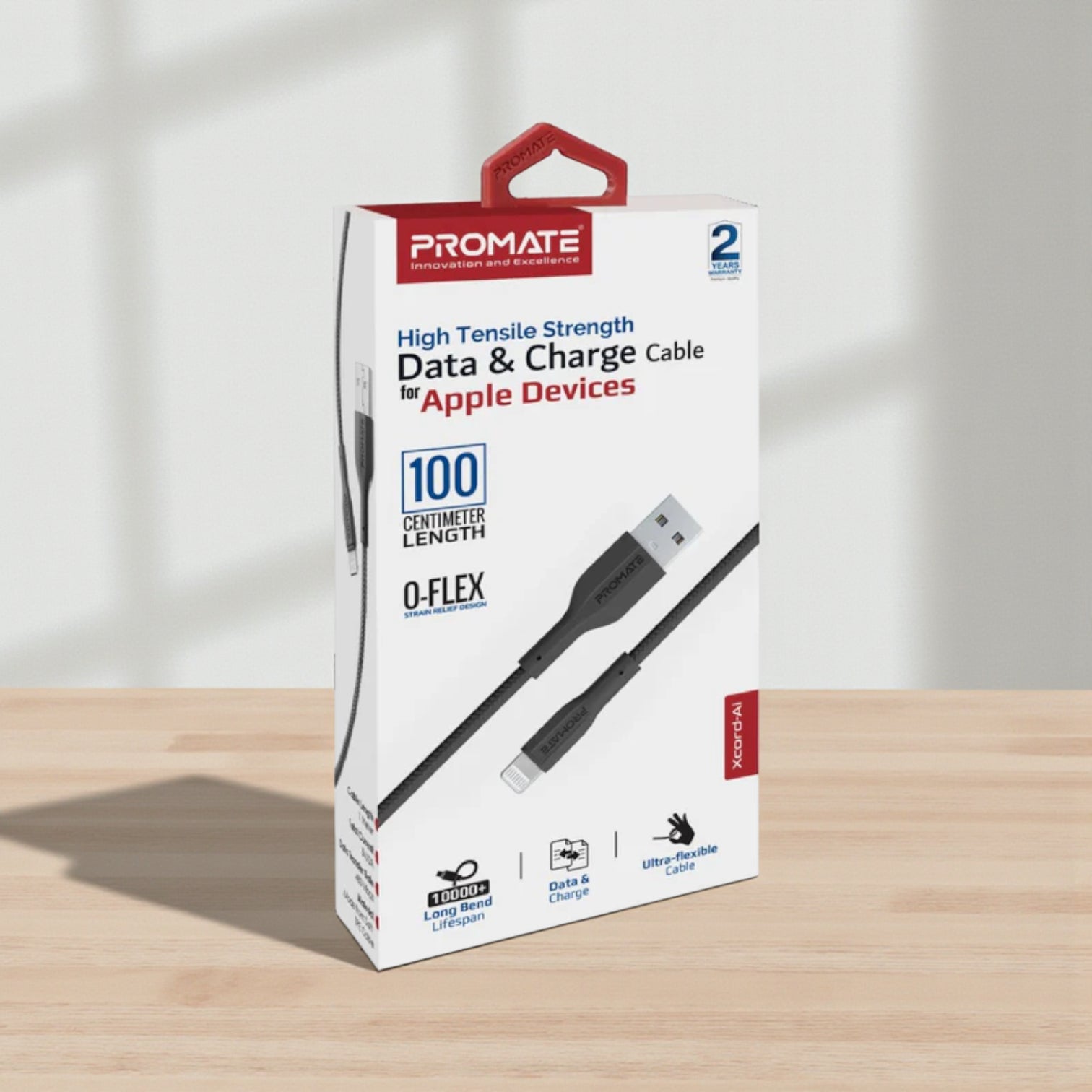 Promate High Tensile Strength Lightning Data & Charge Cable for Apple Devices – 1M Extra-Durable Nylon Braided USB to Lightning Cable with O-Flex Strain Relief | Ultra-Flexible Design | 10,000+ Bend Lifespan | Fast Charging & High-Speed Data Sync