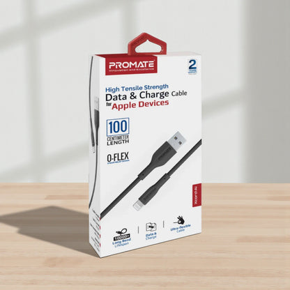 Promate High Tensile Strength Lightning Data & Charge Cable for Apple Devices – 1M Extra-Durable Nylon Braided USB to Lightning Cable with O-Flex Strain Relief | Ultra-Flexible Design | 10,000+ Bend Lifespan | Fast Charging & High-Speed Data Sync