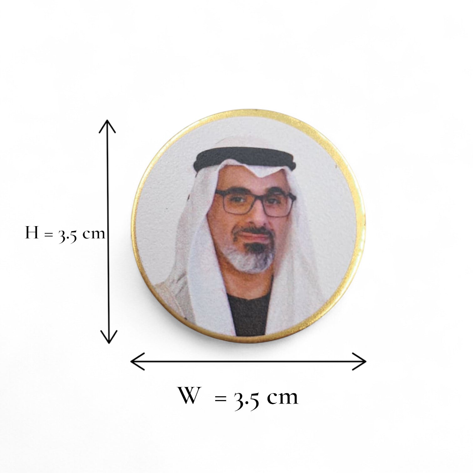 UAE Gold Round Magnetic Badge – Premium Metal Pin with Portrait Design & Golden Border – Elegant National Day Souvenir & Patriotic Gift - Damoo