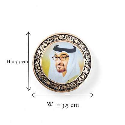UAE Gold Round Magnetic Badge – Elegant Metal Pin with Portrait Design & Ornate Frame – Premium National Day Souvenir & Patriotic Gift (H3.5cm x W3.5cm) - Damoo