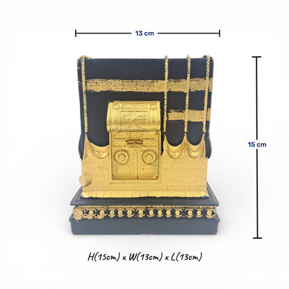 Islamic Kaaba Tabletop Décor – Black & Gold Sacred Architecture Ornament for Home & Ramadan Display (15H x 13L × 13W CM) - Damoo
