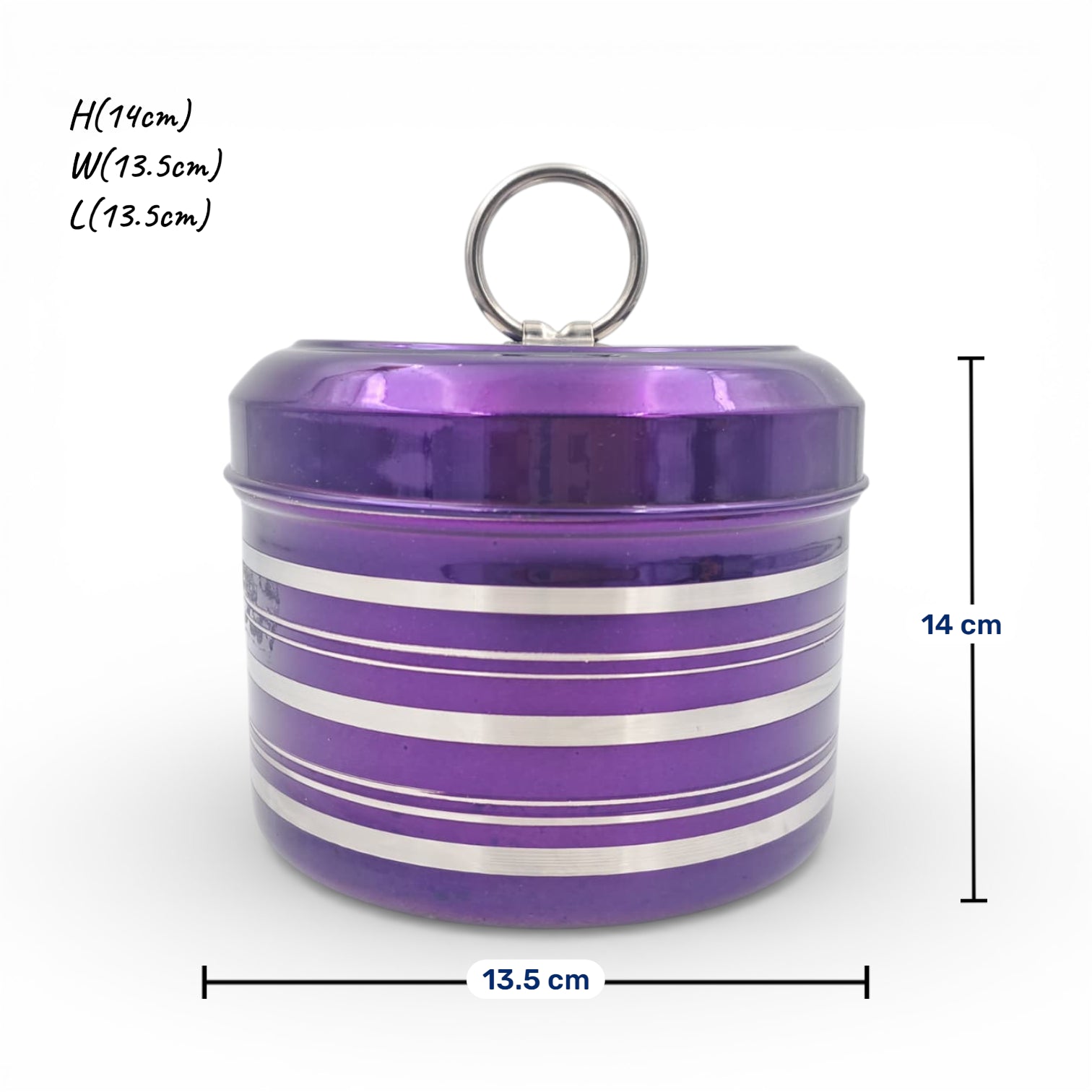 Stainless Steel Food Storage Container with Lid – Purple & Silver Striped Kitchen Bowl for Cooking, Serving & Storage (14H x 13.5L × 13.5W CM) - Damoo