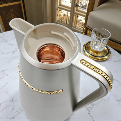 Parati Premium Double-Wall Insulated Tea & Coffee Flask – Rose Gold Vacuum Thermos Jug with Golden Handle Trim | Long-Lasting Heat Preservation | Leak-Proof Lid – 1L