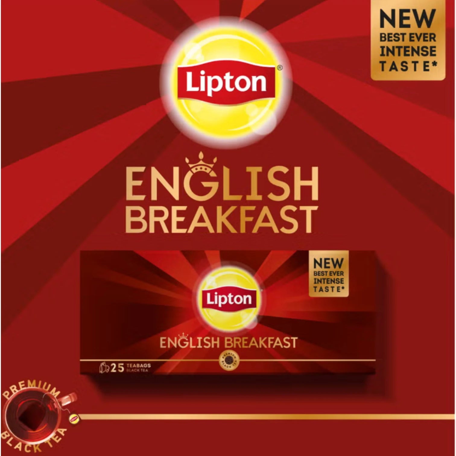 Lipton English Breakfast Black Tea – 25 Enveloped Teabags | Bold & Intense Flavor | Premium Black Tea with Deep Amber Color | Rainforest Alliance Certified - Damoo