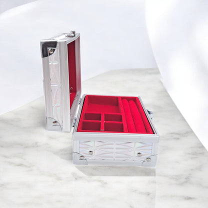 Premium Aluminum Jewelry Storage Box with Mirror & Removable Velvet Organizer – Compact Makeup & Accessories Case (H14cm x W13cm x L18cm) - Damoo