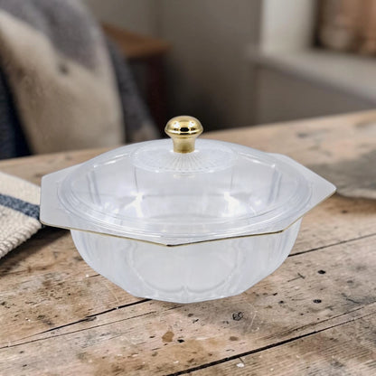 Multi-Purpose Acrylic Serving Bowl with Lid Gold Knob Decorative Table Bowl for Sweets Nuts & Snacks (H(13cm) x W(19.5cm) x L(22cm) x Base(18cm) x cap(18cm)) - Damoo