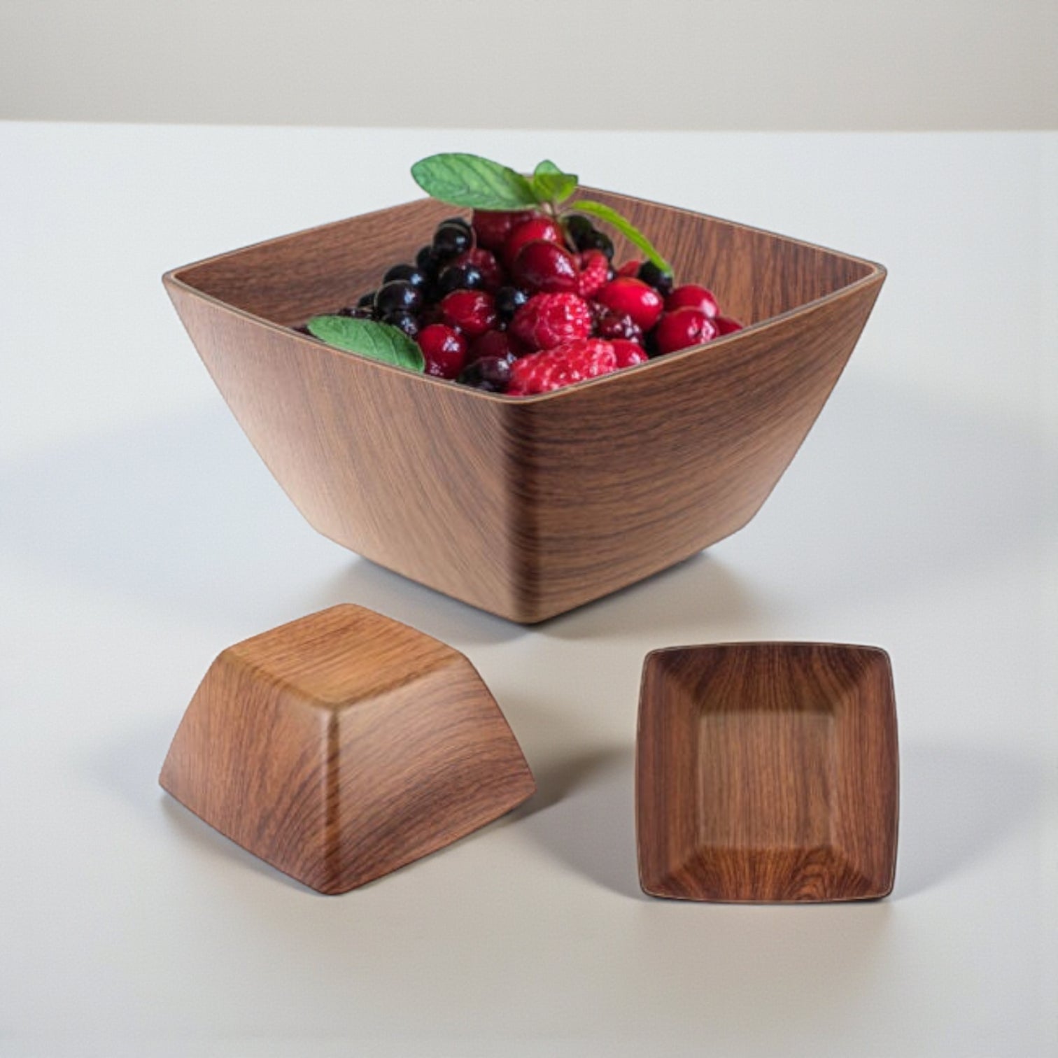 Evelin Square Bowl X-Large – Faux Wood Finish | 7 L Capacity | Durable, Food-Safe Polystyrene | Shatter-Resistant Serving Bowl