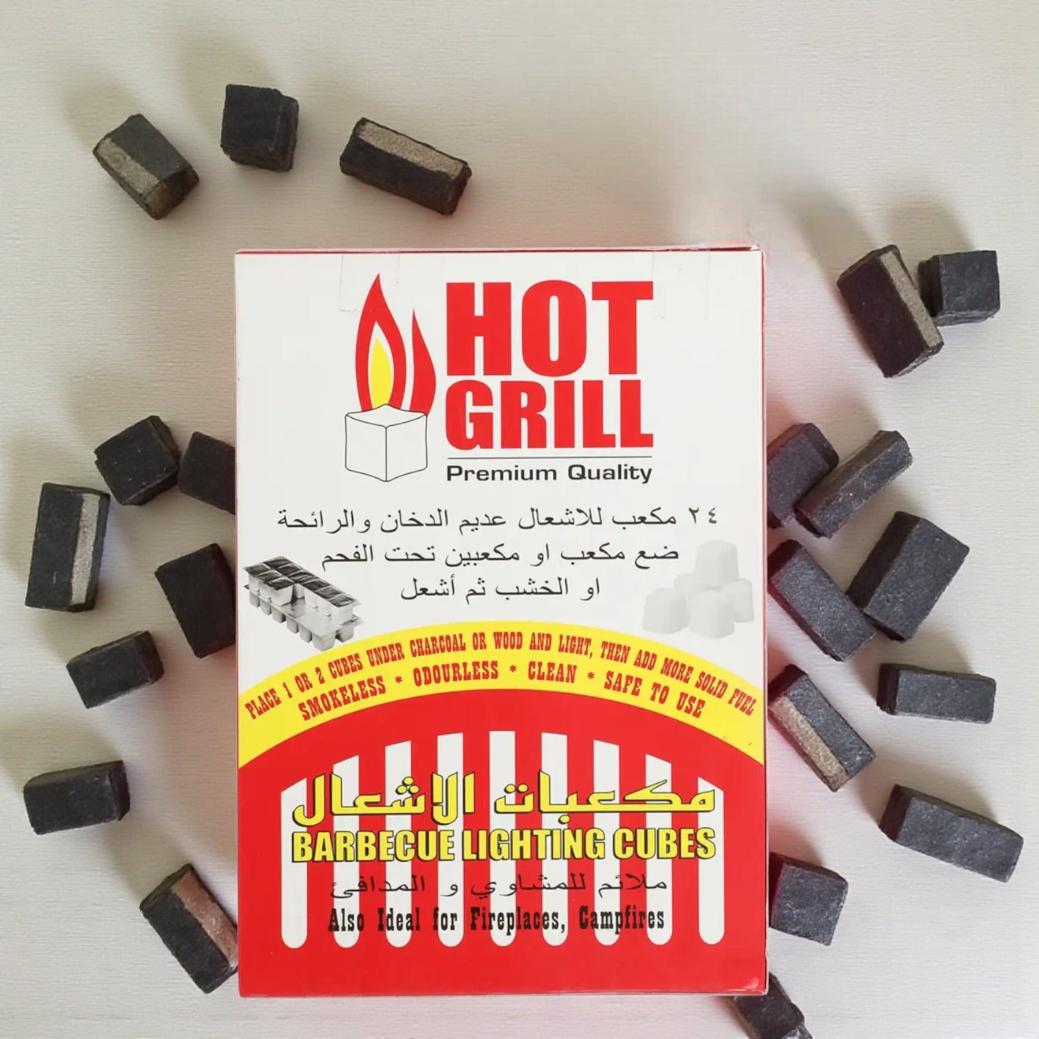 مكعبات إشعال شواء عالية الجودة من Hot Grill - 24 قطعة إشعال نار خالية من الدخان والرائحة للشواء والفحم والخشب والمدافئ 