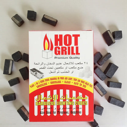 مكعبات إشعال شواء عالية الجودة من Hot Grill - 24 قطعة إشعال نار خالية من الدخان والرائحة للشواء والفحم والخشب والمدافئ 