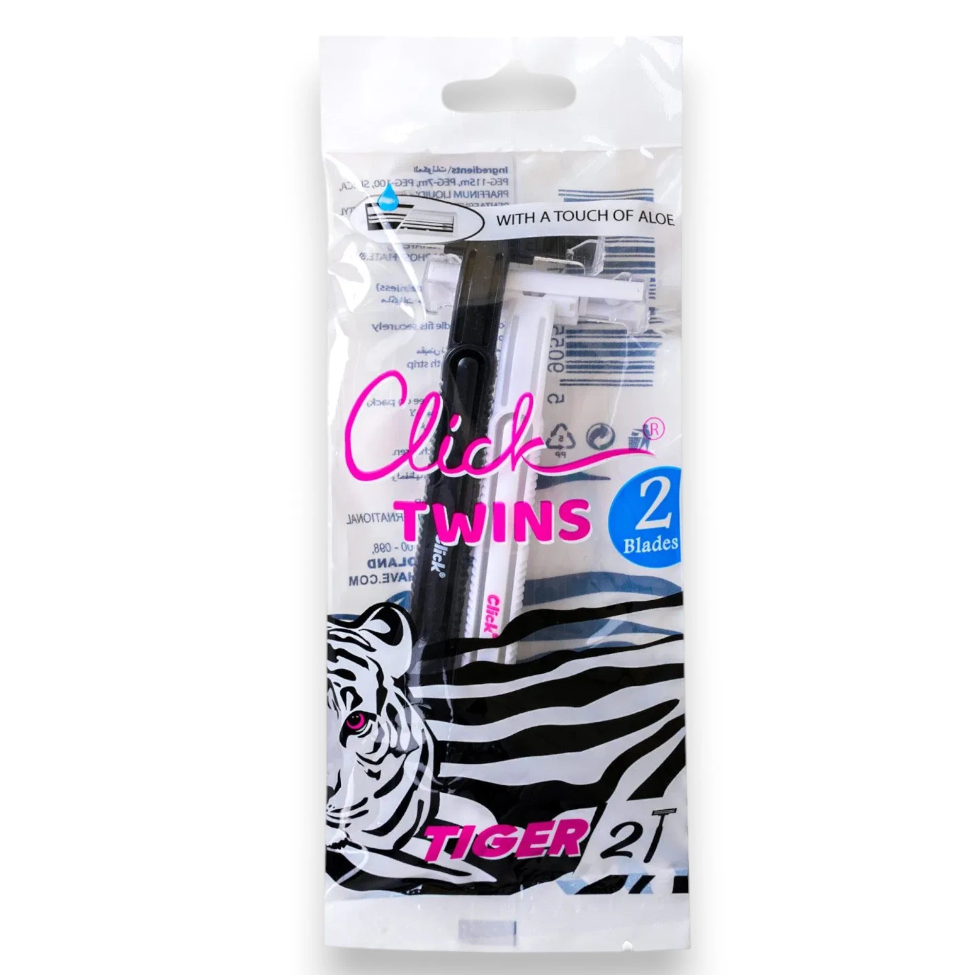 Click Twins Tiger Disposable Razor – 2 Blade Shaver with Aloe Comfort Strip for Smooth & Gentle Shaving – Lightweight, Portable & Hygienic - Damoo