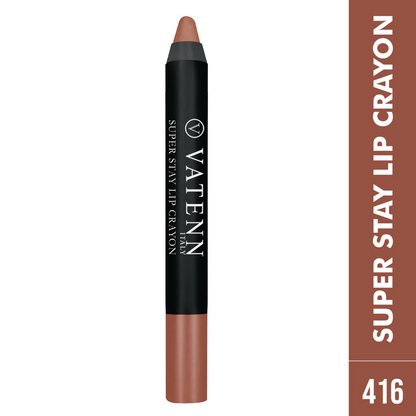 Vatenn Italy Super Stay Lip Crayon Lipstick – Shade 416 BLUSHING APRICOT, Long-Lasting Matte Cream Finish, Non-Drying Hydrating Formula with Honey Nectar - Damoo