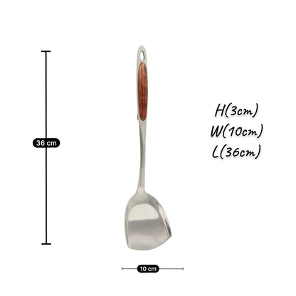 Premium Stainless Steel Kitchen Turner Spatula with Wood-Style Ergonomic Handle – Heavy Duty Cooking & Frying Turner for Pancakes, Eggs, Fish, Burgers & Everyday Use (3H x 10W x 36L CM) - Damoo