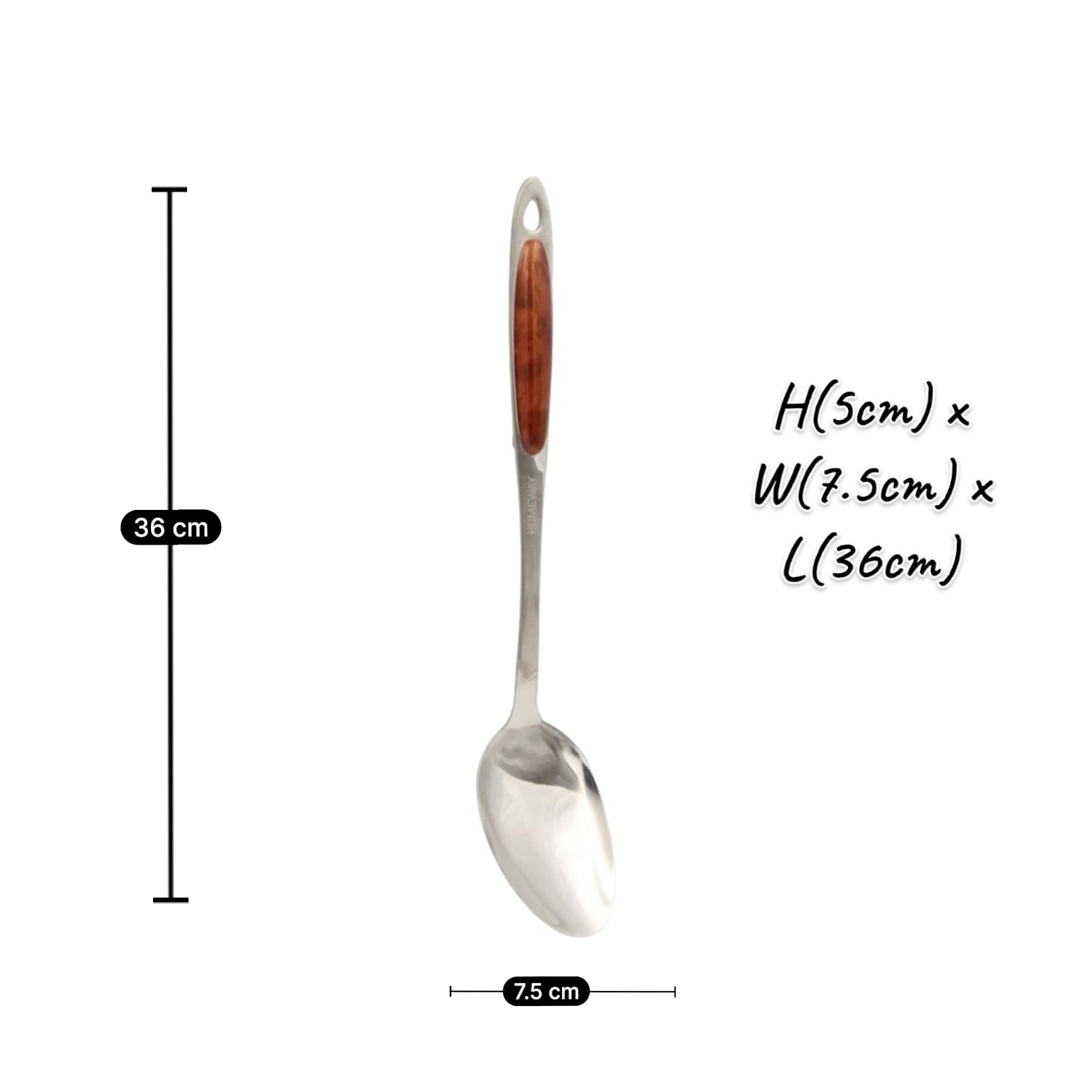 Premium Stainless Steel Kitchen Serving Spoon with Wood-Style Ergonomic Handle – Heavy Duty Cooking & Serving Spoon for Soups, Stews, Rice, Curries & Everyday Use (5H x 7.5W x 36L CM) - Damoo