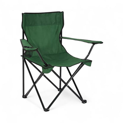 Foldable Camping Chair with Cup Holder – Portable Outdoor Folding Seat with Armrests – Heavy-Duty Steel Frame and Durable Oxford Fabric – Compact and Lightweight Chair for Camping, Picnic, Beach, Garden & Travel – Green - Damoo