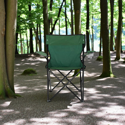 Foldable Camping Chair with Cup Holder – Portable Outdoor Folding Seat with Armrests – Heavy-Duty Steel Frame and Durable Oxford Fabric – Compact and Lightweight Chair for Camping, Picnic, Beach, Garden & Travel – Green - Damoo
