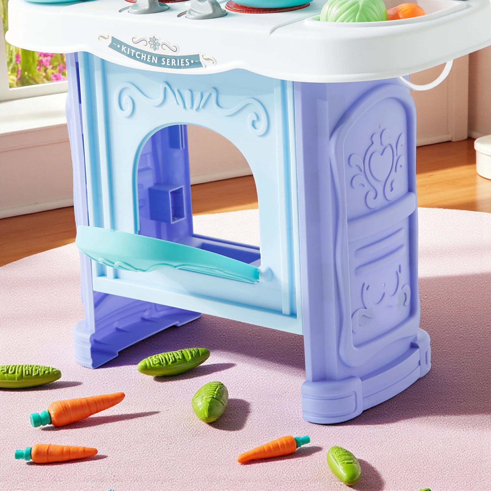Shuang Qi Le Play House Kitchen Set  | 34PCS Castle Style Pretend Play Cooking Toy with Water Function, Lights & Music | Kids Role Play Kitchen Playset 3+