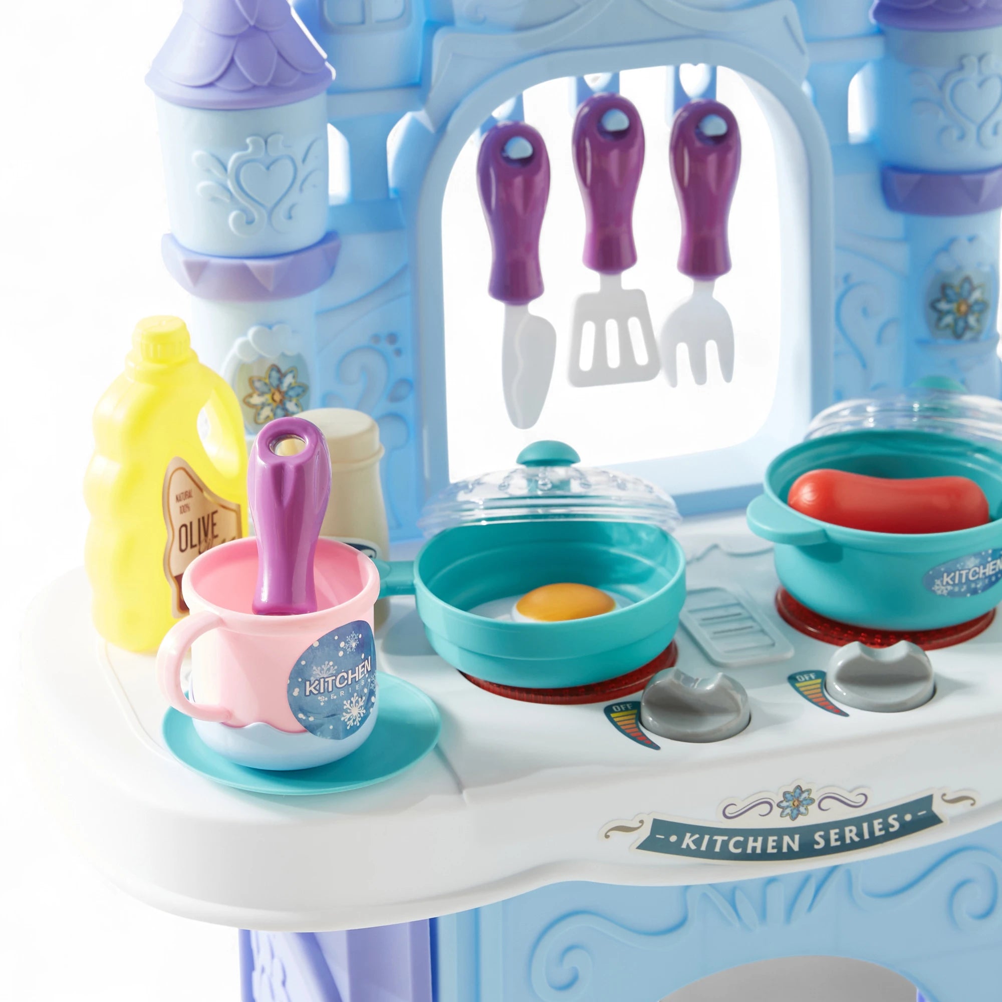 Shuang Qi Le Play House Kitchen Set  | 34PCS Castle Style Pretend Play Cooking Toy with Water Function, Lights & Music | Kids Role Play Kitchen Playset 3+