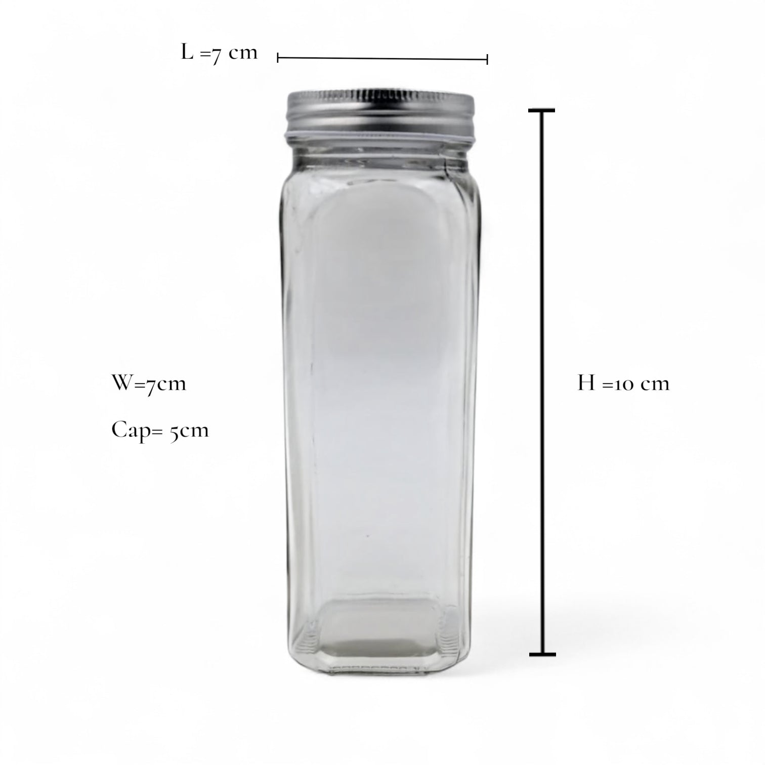 Lord & Lady Clear Glass Spice Jar with Stainless Steel Lid | Airtight Square Seasoning Container for Kitchen Storage | Modern Spice Organizer H(21.5cm) x W(7cm)