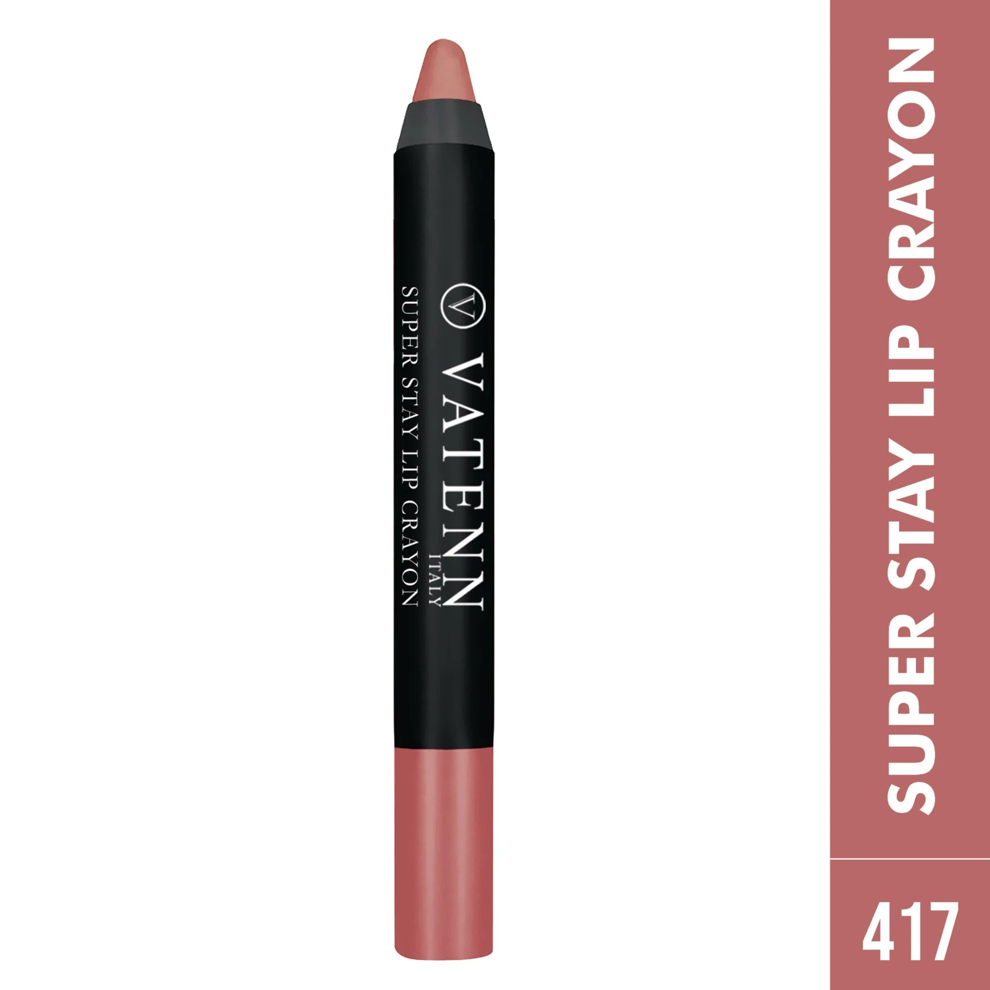 Vatenn Italy Super Stay Lip Crayon Lipstick 417 – 18H Long-Lasting Matte Finish, Waterproof, Smudge-Proof, Non-Drying Creamy Formula with Vitamin E & Honey Nectar - Damoo
