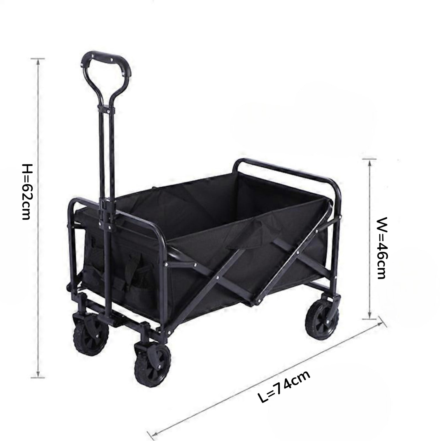 Heavy-Duty Folding Wagon Cart with Extendable Handle & Brakes | Collapsible Utility Hand Cart for Travel, Camping, Outdoor, Beach & Transport – Portable Foldable Trolley with Strong Wheels (46 x 62 x 74 cm) - Damoo