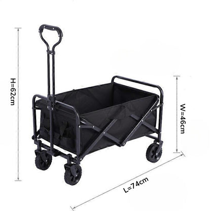 Heavy-Duty Folding Wagon Cart with Extendable Handle & Brakes | Collapsible Utility Hand Cart for Travel, Camping, Outdoor, Beach & Transport – Portable Foldable Trolley with Strong Wheels (46 x 62 x 74 cm) - Damoo