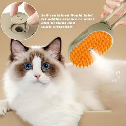 3-in-1 Cat Steam Brush – USB Rechargeable Pet Grooming Brush with Steam, Massage & Hair Removal Functions | Soft Round Comb Teeth, Safe for Cats & Dogs, Anti-Static, Portable Design for Home or Travel - Damoo