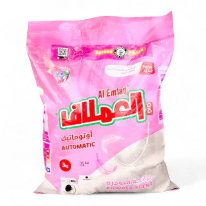 Al Emlaq Automatic Detergent Powder 3kg – Powerful Cleaning Action, Powder Scent Freshness, Tough on Stains, Gentle on Fabrics, Convenient Bag Pack - Damoo
