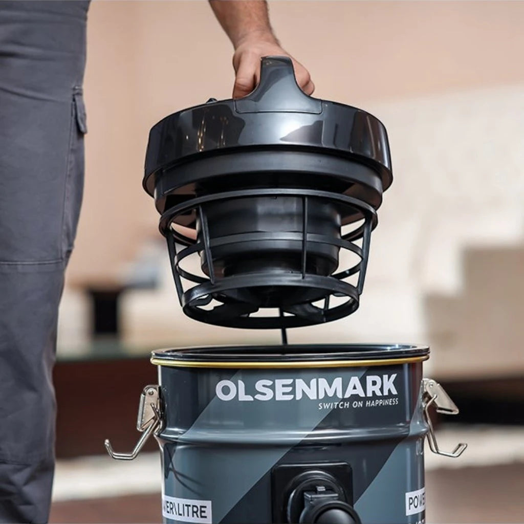 Olsenmark 2400W Powerful Wet & Dry Drum Vacuum Cleaner with 21L Extra-Large Dust Bag, Strong Suction & Blower Function, Anti-Rust Metal Body, Flexible Hose with Airflow Control, Low Noise Operation - OMVC1847 - Damoo