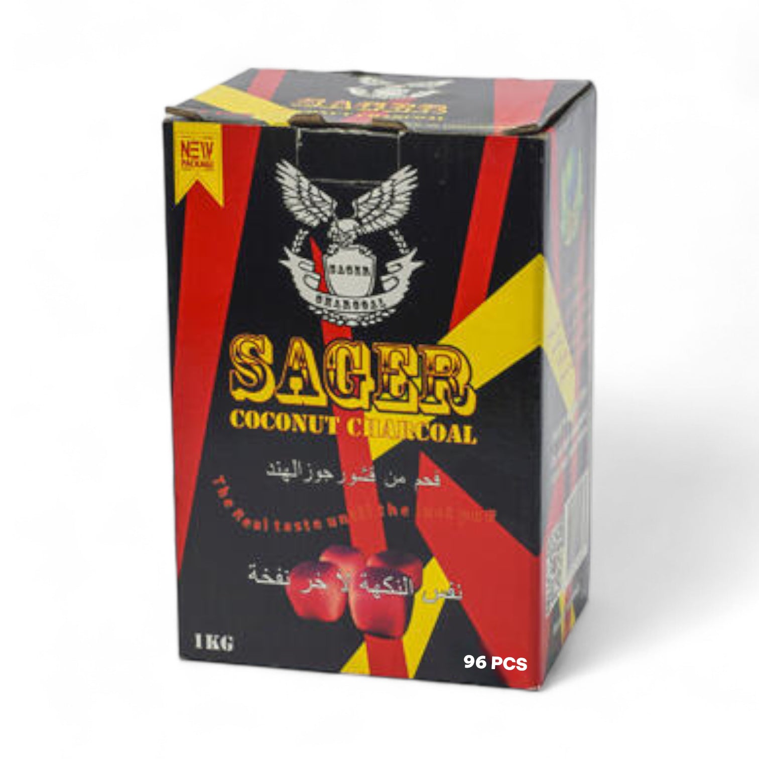 Sager Natural Coconut Charcoal Shisha Coal | 1KG Box (96 Pieces) | Quick-Light, Long-Lasting, Eco-Friendly Charcoal for Hookah, Shisha & Bakhoor