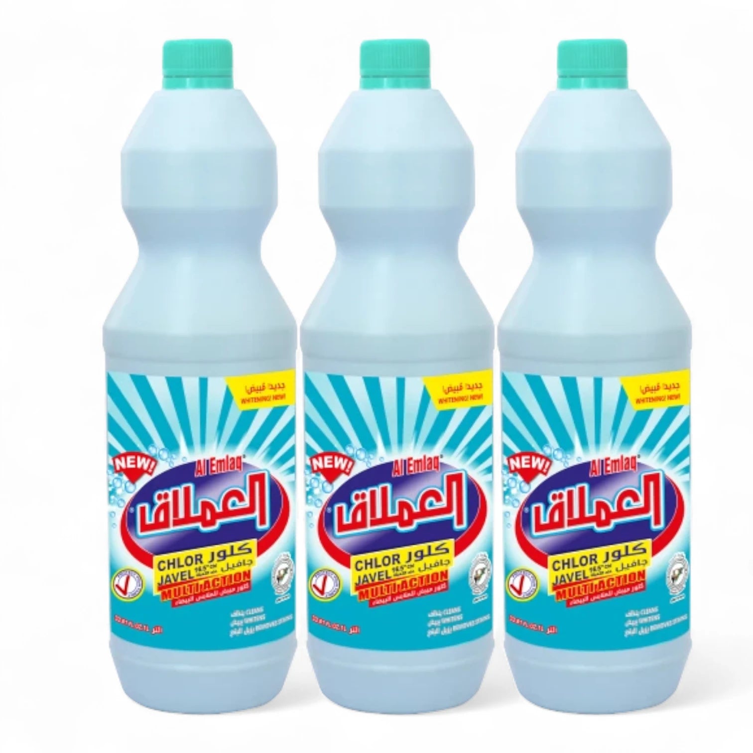 Al Emlaq Multi-Action Chlorine Javel White – 1000ml × 3 Bottles Offer Pack, Powerful Disinfectant & Stain Remover for Hygienic Cleaning - Damoo