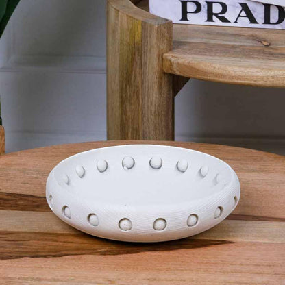 Round Cream Stoneware Basket Bowl – Handcrafted Decorative Bread & Fruit Bowl for Dining and Home Décor - Damoo
