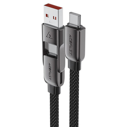 كابل ACEFAST Acewire Pro C13-04 من USB-A/USB-C إلى USB-C بطول 1.2م – شحن سريع 60 واط ونقل بيانات USB 2.0، أسود مضفّر بالنايلون