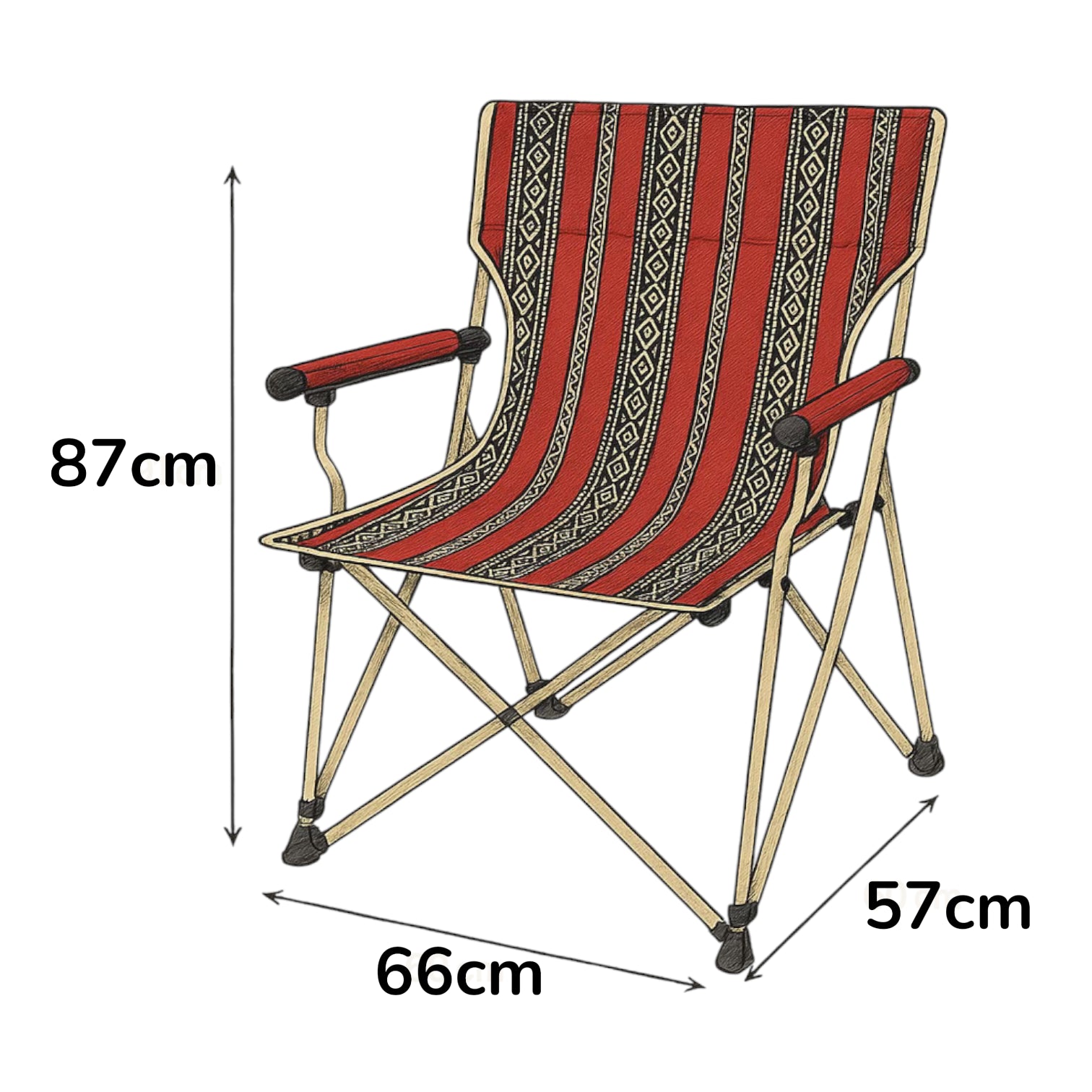 Foldable Heritage Sadu Camping Chair – Traditional Red Arab Design with Cup Holder & Armrests – Heavy-Duty Portable Outdoor Chair for Desert, Beach, BBQ, Travel, Fishing, Picnic & Majlis