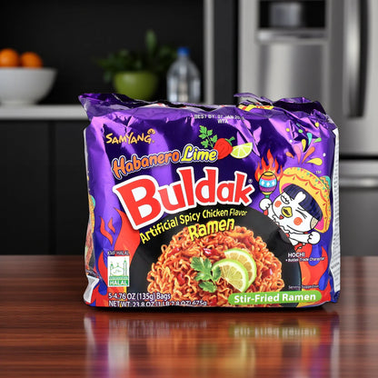 Samyang Buldak Habanero Lime Hot Chicken Flavor Ramen – 135g | Spicy Korean Stir-Fried Noodles | Tangy & Fiery | Instant Noodles for Taki Lovers - Damoo