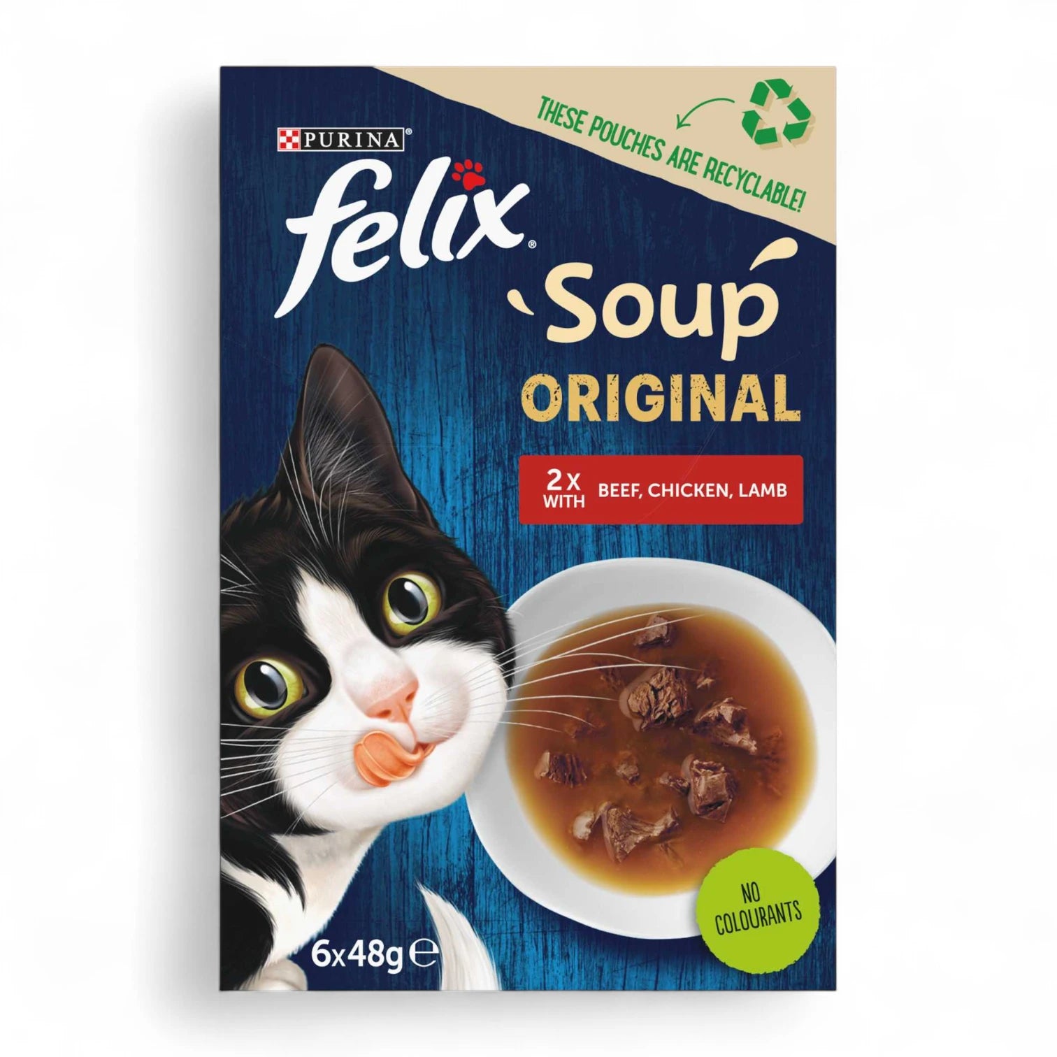 Felix Soup Farm Selection Wet Cat Food – 6 x 48g Pouches | Tasty Mixed Flavours | Complete & Balanced Nutrition for Adult Cats - Damoo