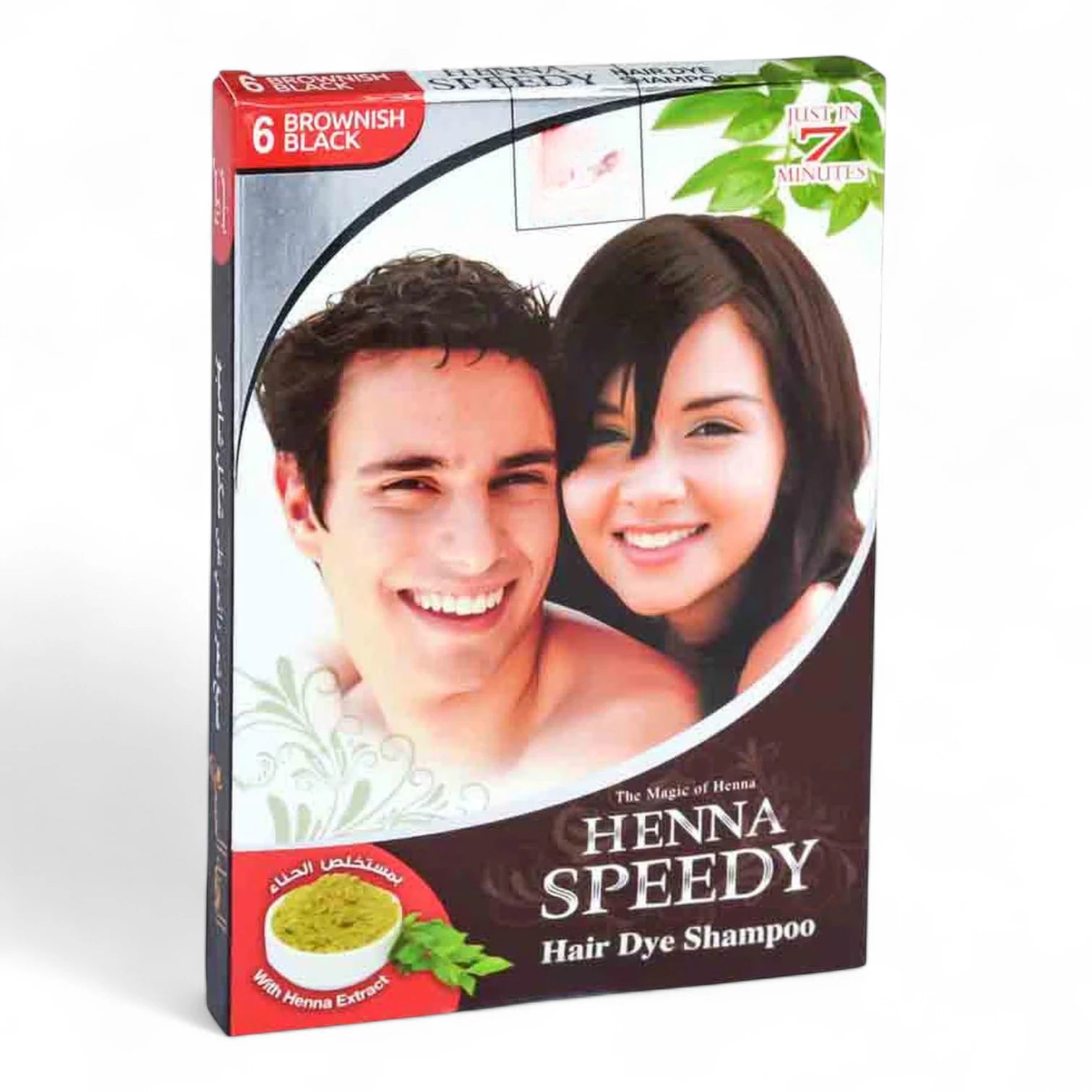 Henna Speedy Hair Dye Shampoo – Brownish Black Shade 6 | 20ml Value Pack of 2 | Ammonia-Free Instant Herbal Hair Color - Damoo