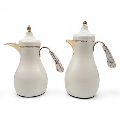 Najib Modern Style Vacuum Flask Set – 0.7L & 1.0L White Silver & White Gold Thermos Duo, Elegant Face Design, Double-Wall Insulated Jugs for Hot & Cold Beverages, Leak-Proof Lid & Ergonomic Handle - Damoo