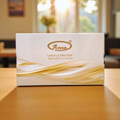 Ansa Luxury Rectangular Serving Tray – Premium Shine Finish with Gold Accents | Elegant Lightweight & Durable | Ideal for Tea, Snacks, Desserts, Parties & Home Hospitality – H(1.5cm) x W(18cm) x L(30cm)