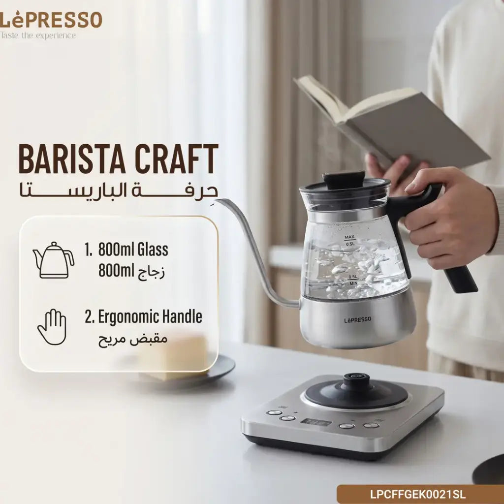 LePRESSO BrewWave Gooseneck Electric Kettle – 0.8L Stainless Steel | Digital Temperature Control | Keep Warm Mode | Temperature Display