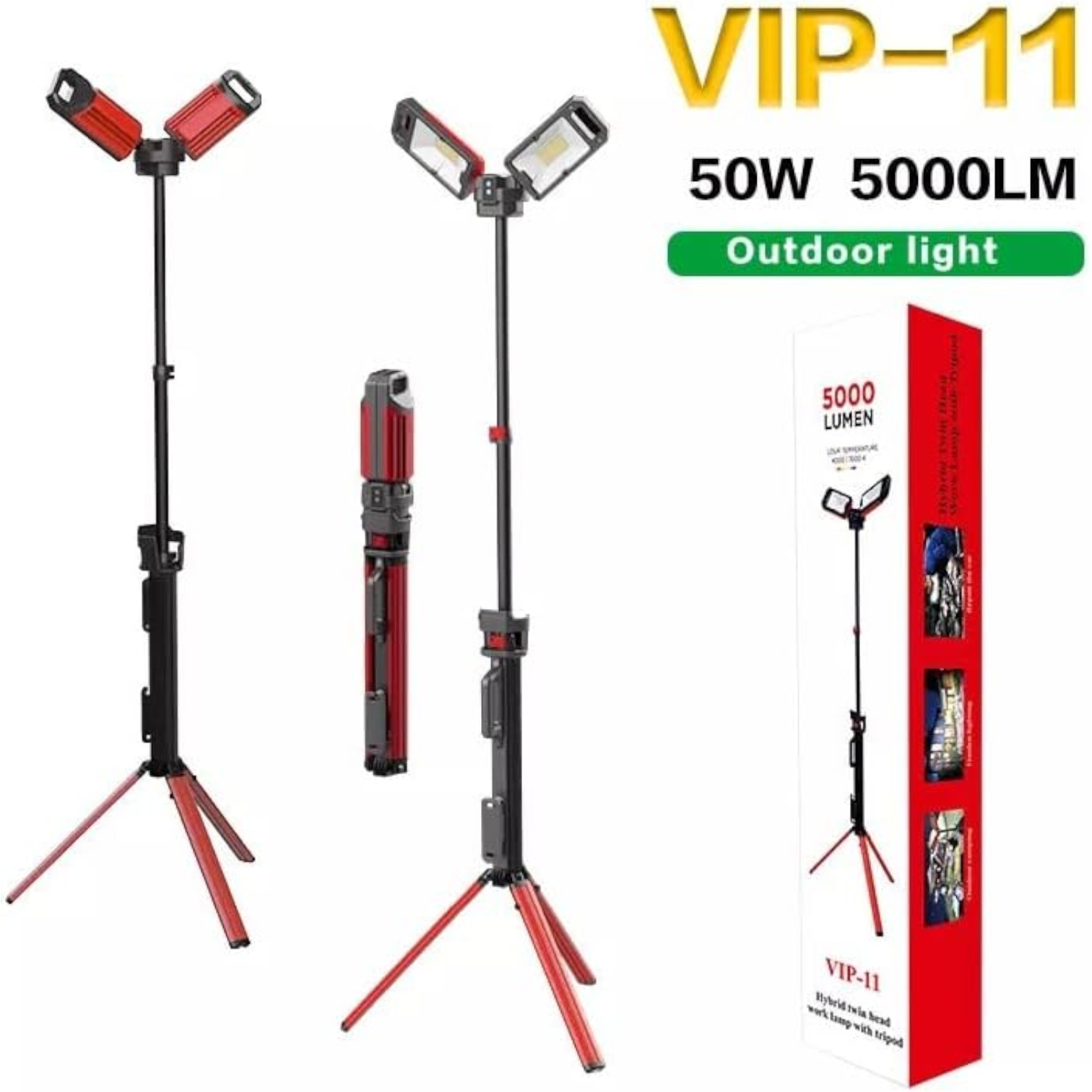 TOBY Portable Camping LED Light VIP-11 | 5000 Lumens Folding Rechargeable Emergency Lamp with Remote Control & 3.5m Adjustable Height - Damoo