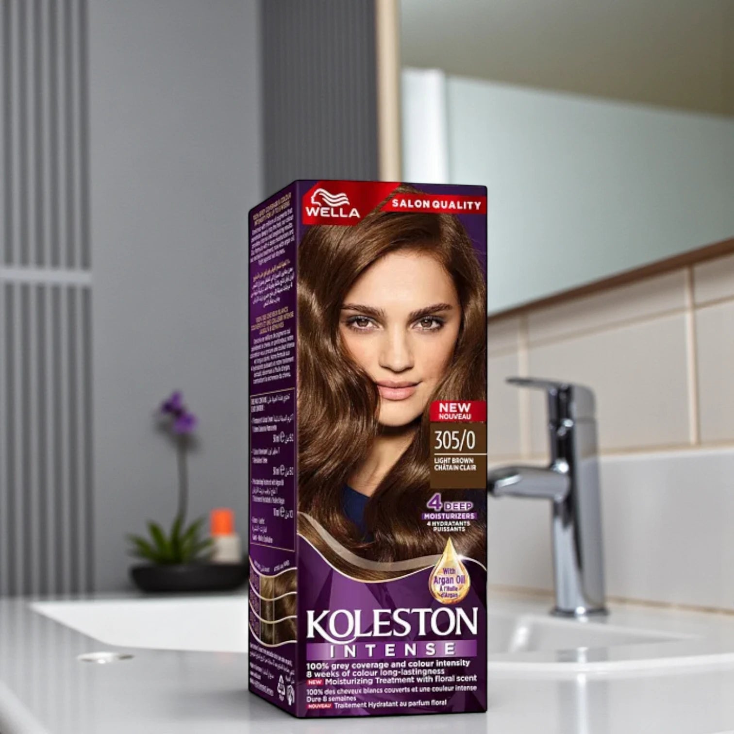 Wella Koleston Intense Permanent Hair Color Cream – 305/0 Light Brown – With Argan Oil & 4 Deep Moisturizers – 100% Grey Coverage, Long-Lasting Color – 50ml - Damoo
