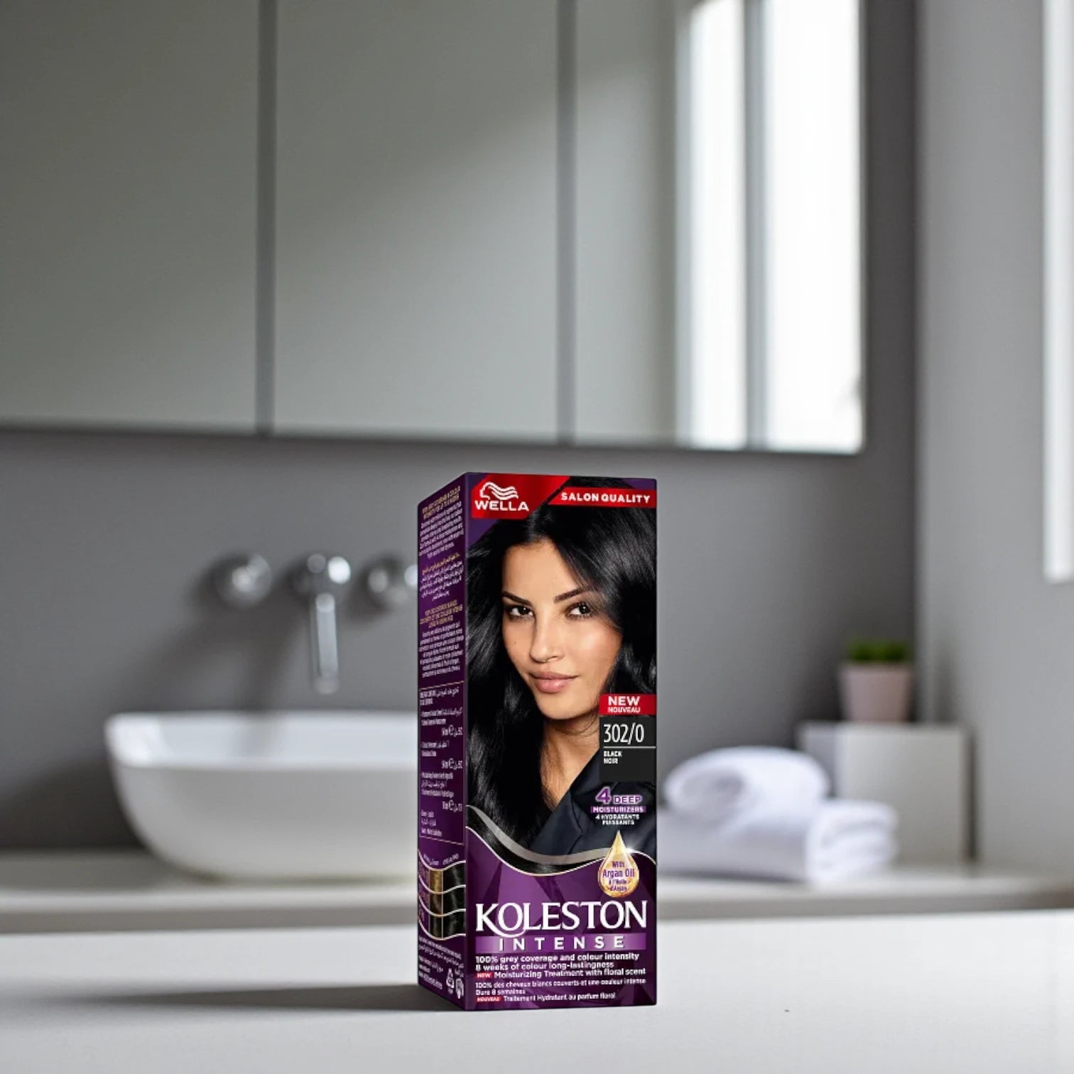 Wella Koleston Intense 302/0 Black Permanent Hair Color – 100% Grey Coverage, 4 Deep Moisturizers, Argan Oil Treatment – Long-Lasting Color for Up to 8 Weeks – Salon Quality - Damoo