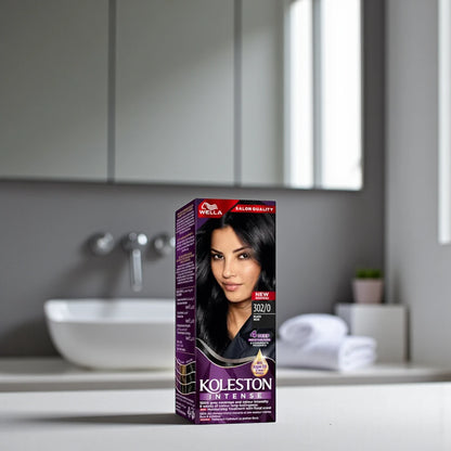 Wella Koleston Intense 302/0 Black Permanent Hair Color – 100% Grey Coverage, 4 Deep Moisturizers, Argan Oil Treatment – Long-Lasting Color for Up to 8 Weeks – Salon Quality - Damoo